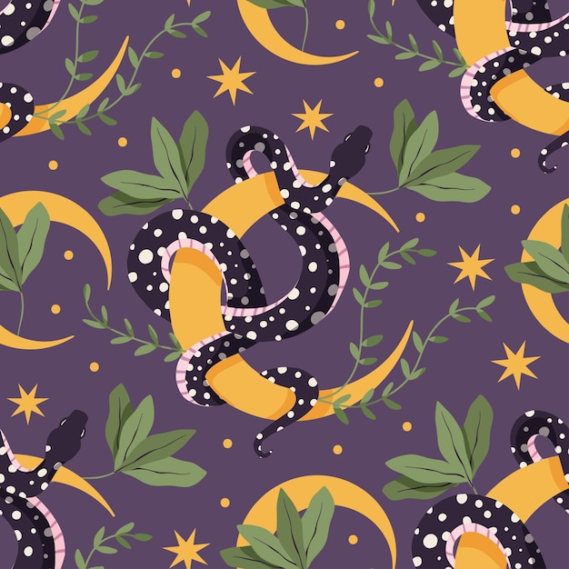 Snake and flower vector seamless pattern