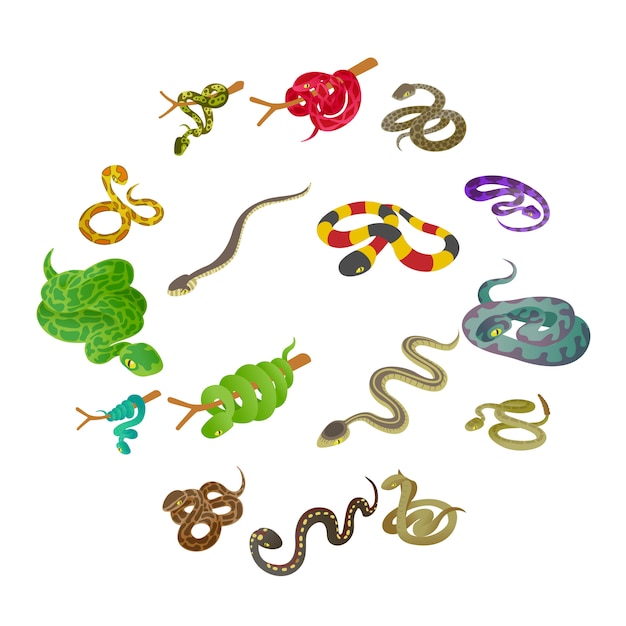 Snake icons set, isometric style