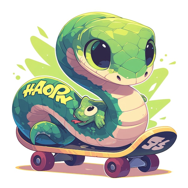 A snake is skateboarding cartoon style