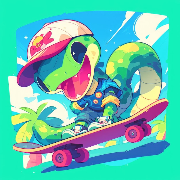 A snake is skateboarding cartoon style