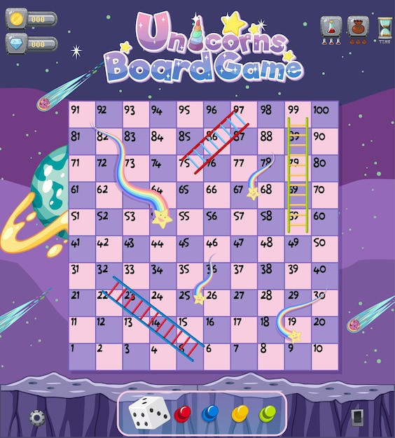 A snake ladder game template on space background