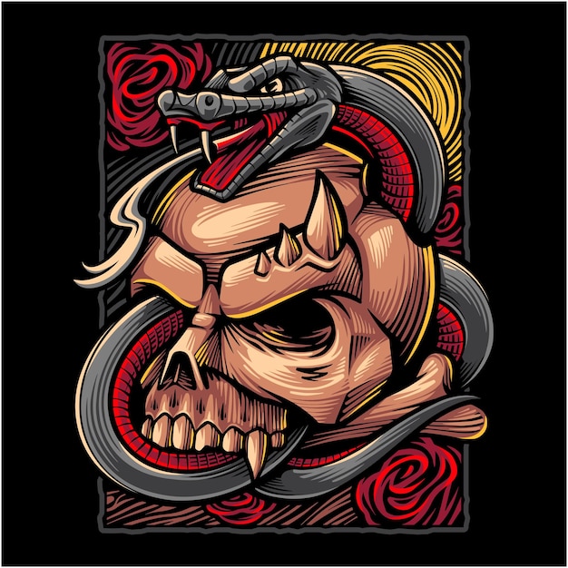 snake mascot logo with skull