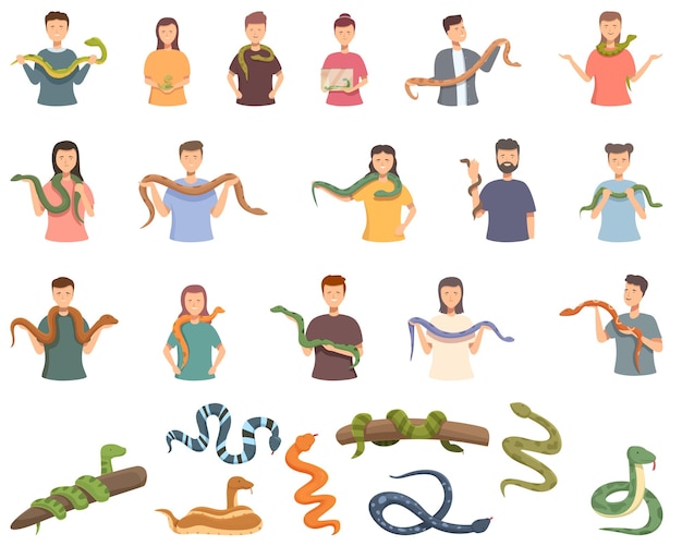 Snake pet icons set cartoon vector Nature animal