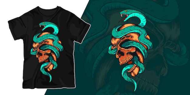 Snake and skull artwork illustration t shirt design