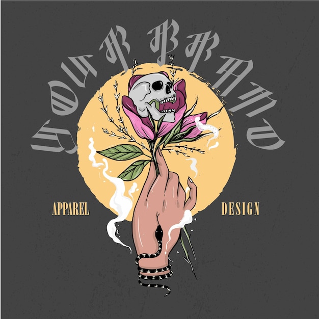 a snake-wrapped hand holding a flower in which there is a skulllogo template