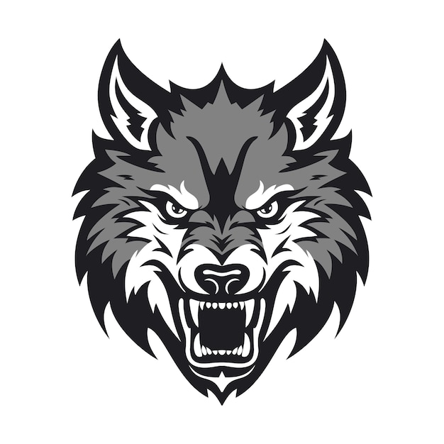 Snarling wolf head vector isolated on white background Flat color illustration