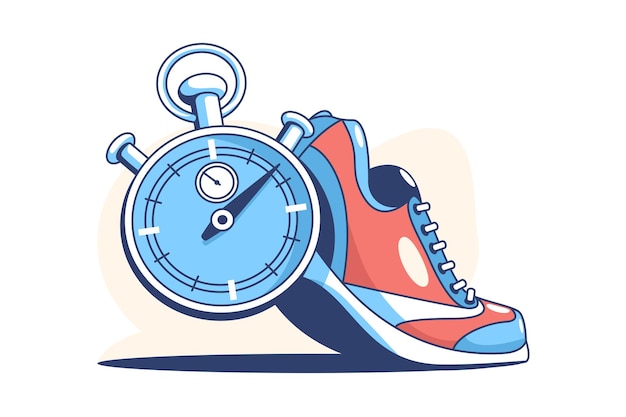 Sneaker and stop watch flat style illustration