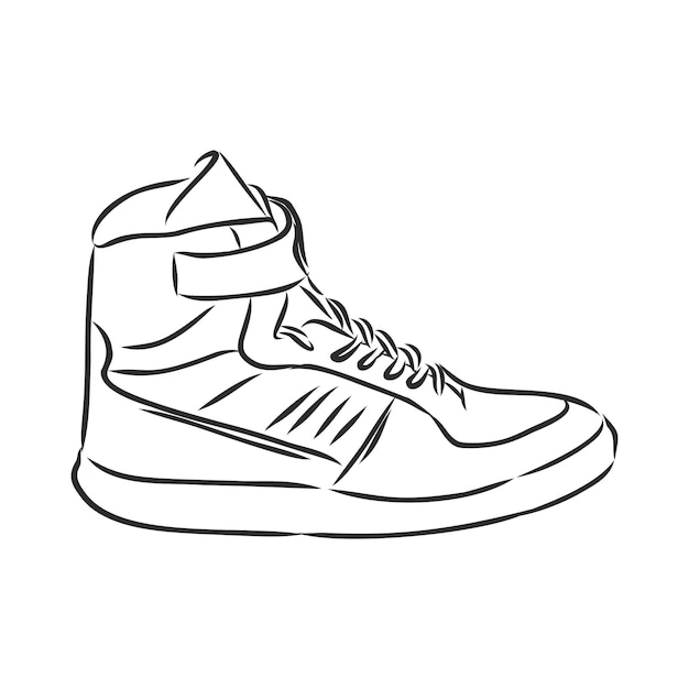 Sneakers outline drawing. Black lines of sport shoe on white background.