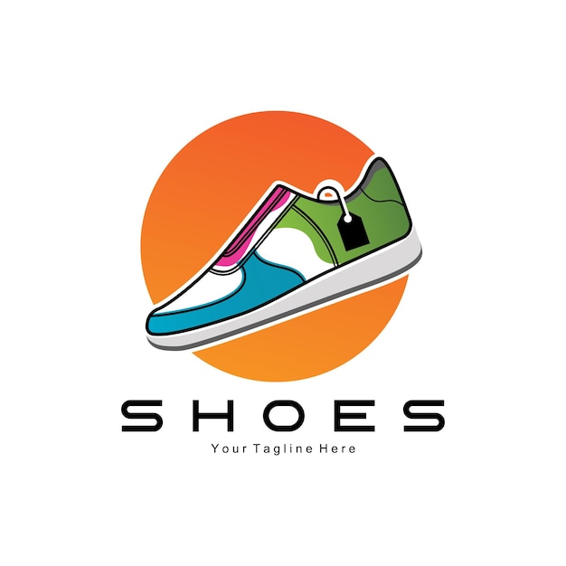 Sneakers Shoe Logo Design vector illustration of trending youth footwear simple funky concept