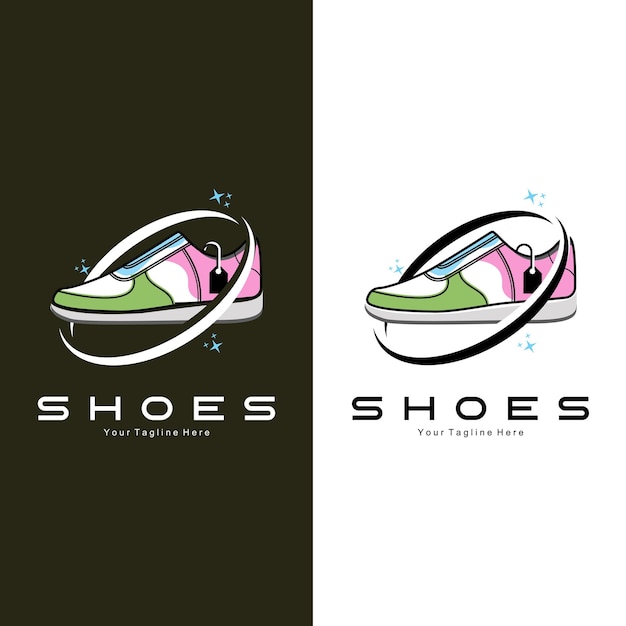 Sneakers Shoe Logo Design vector illustration of trending youth footwear simple funky concept