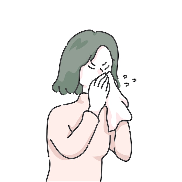 Sneezing girl illustration