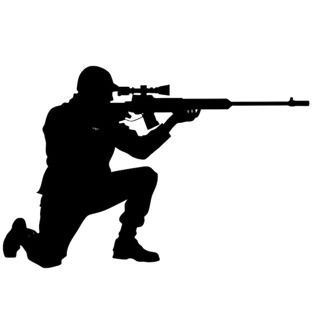 sniper shooting vector silhouette white background 5