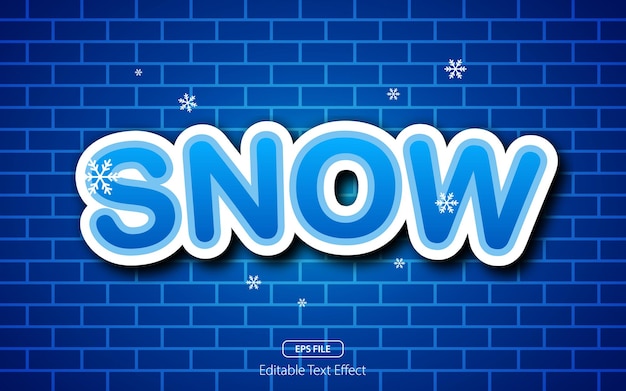 Snow editable text effect with bold font, blue and white colors on wall background. Vector illustrat