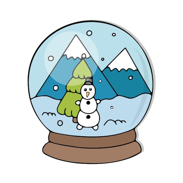 A snow globe. Doodle style, hand-drawn, vector flat illustration, isolated on a white background