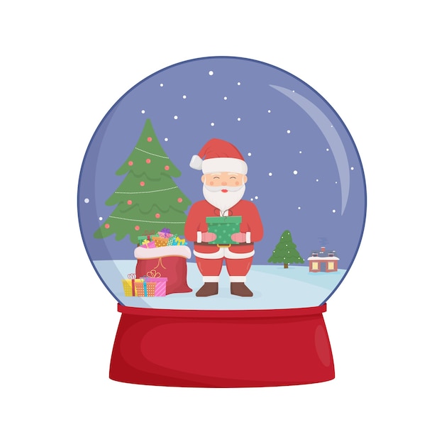 Snow globe with a santa claus. Winter wonderland scenes in a snow globe.