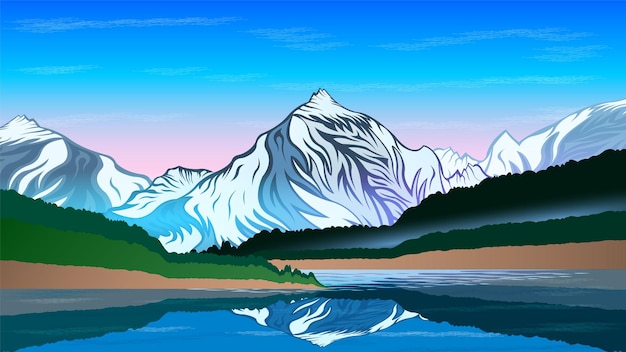 Snow Mountains Landscape background cartoon