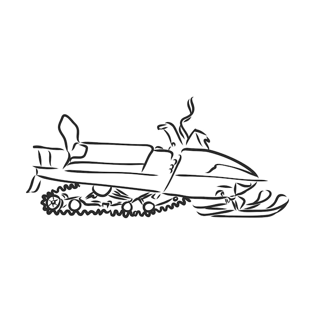 snow scooter  black and white drawing white background snowmobile vector