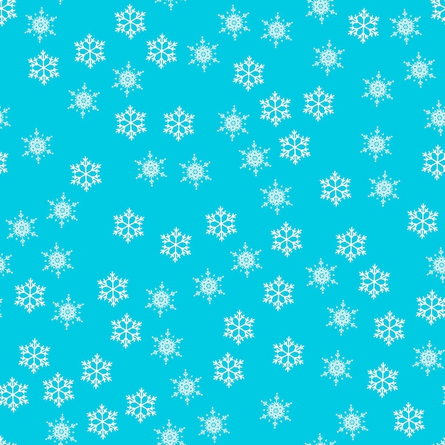 Snow seamless pattern. White snowflakes on blue background. Falling snow.