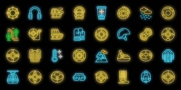 Snow tube icons set vector neon