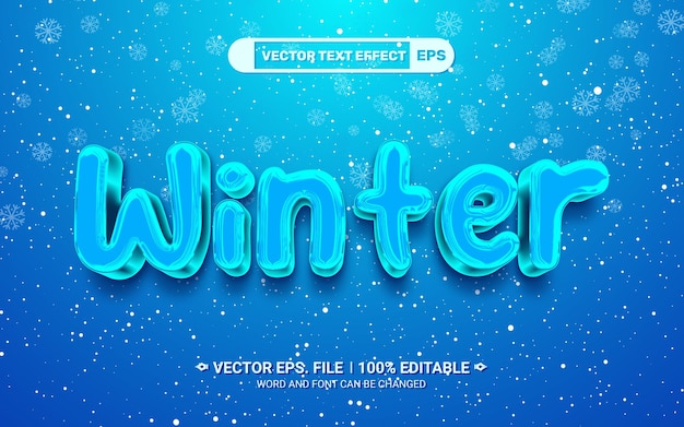 Snow winter editable 3d vector text effect