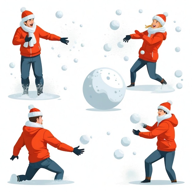 Vector snowball fight vector set white background isolated a high quality