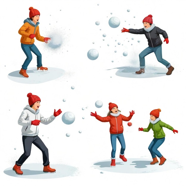 Vector snowball fight vector set white background isolated a high