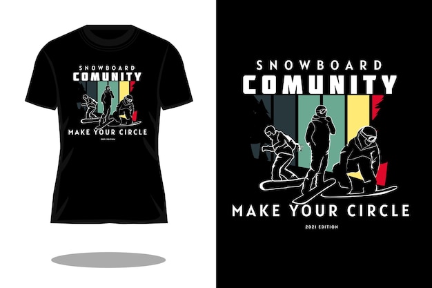 Snowboard community silhouette retro t shirt design