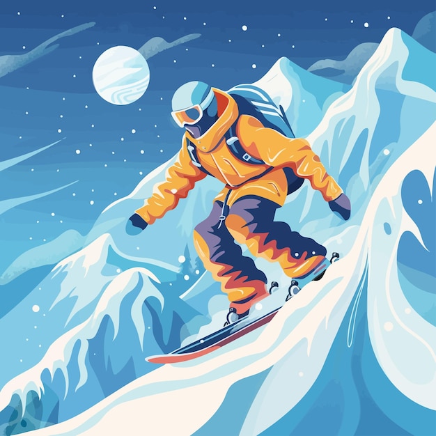 Vector a snowboarder is riding a snowboard in the snow