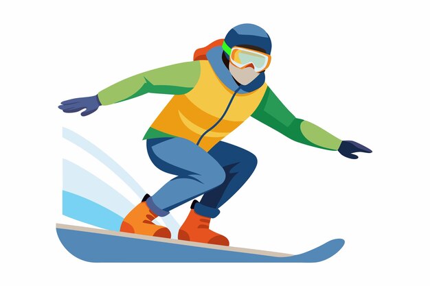 A snowboarder is skillfully maneuvering on a snowboard showcasing athleticism in winter sports gear Snowboarder Winter sport isolated white background