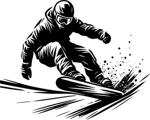 Vector snowboarder quickly going down the mountain throwing snow simple vector illustration