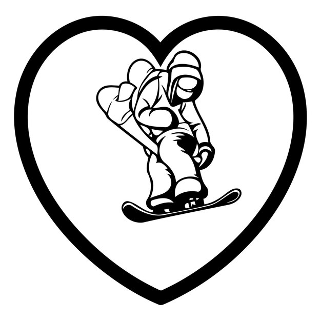 Snowboarder in the shape of a heart Vector illustration