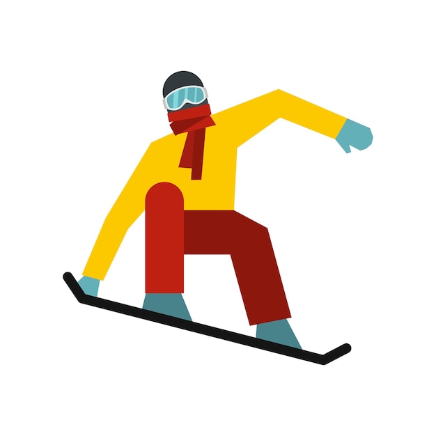 Snowboarder on the snowboard deck icon in flat style on a white background