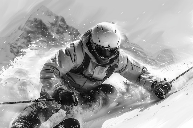 Vector a snowboarder wearing a helmet and goggles is going down a hill