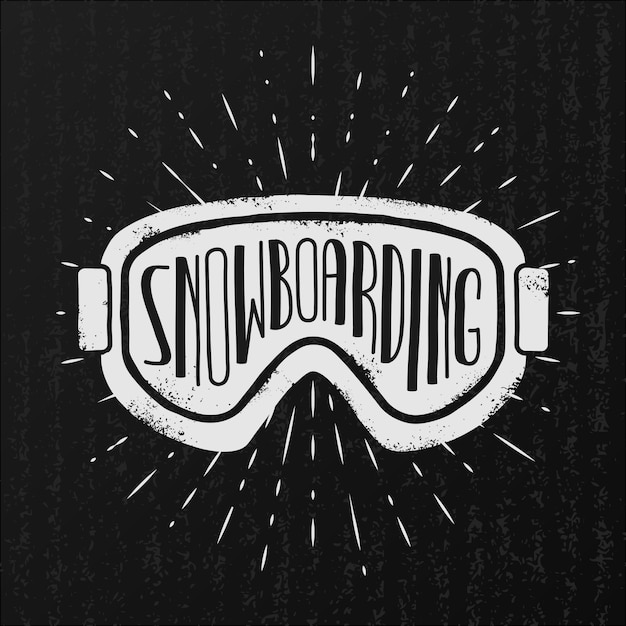 snowboarding background. Goggles and typography on vintage black background.