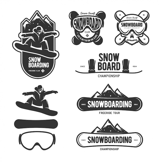 Snowboarding labels set. Winter sports emblems