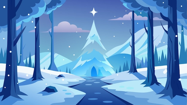 Vector a snowcovered forest with a magical aura as if time has frozen in this tranquil and serene environment