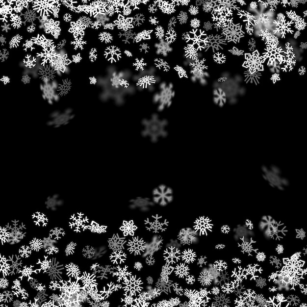 Snowfall background with snowflakes blurred in the dark