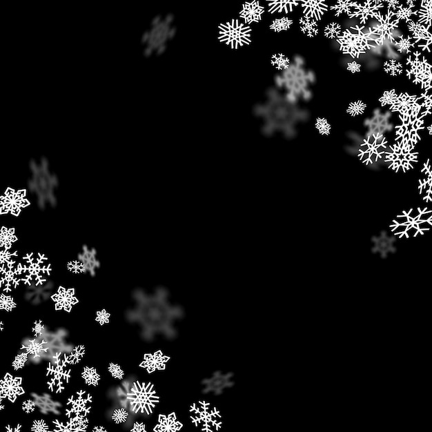 Snowfall background with snowflakes blurred in the dark