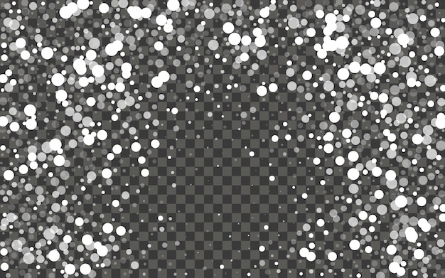 Snowfall and falling snowflakes on dark transparent background. White snowflakes and Christmas snow. Vector illustration