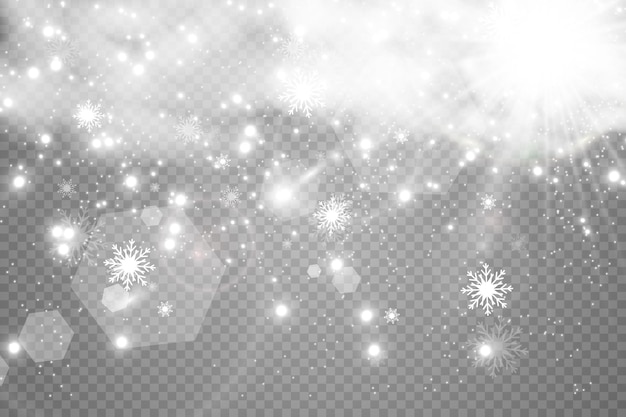 Snowfall. A lot of snow on a transparent background. Christmas winter background. Snowflakes