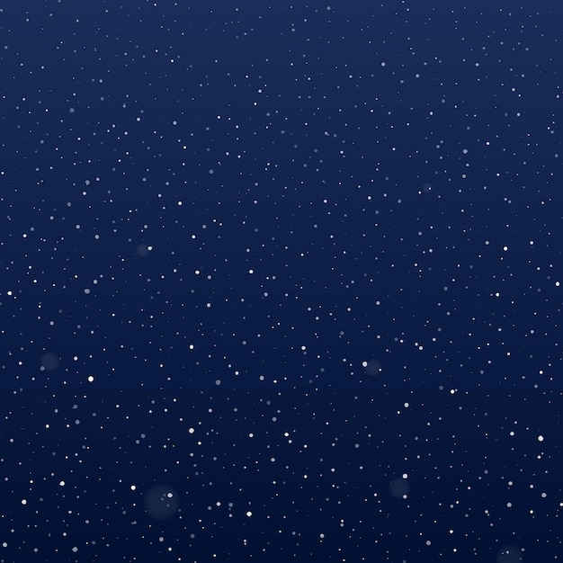 Vector snowfall at night falling snowflakes on dark background galaxy stars night sky splattered particles