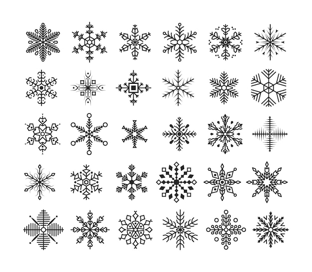 Snowflake collection. Set of cute snowflakes. Winter flat decorations elements.