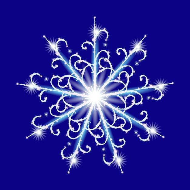 Snowflake design with shine efects Vector isolated element on blue background