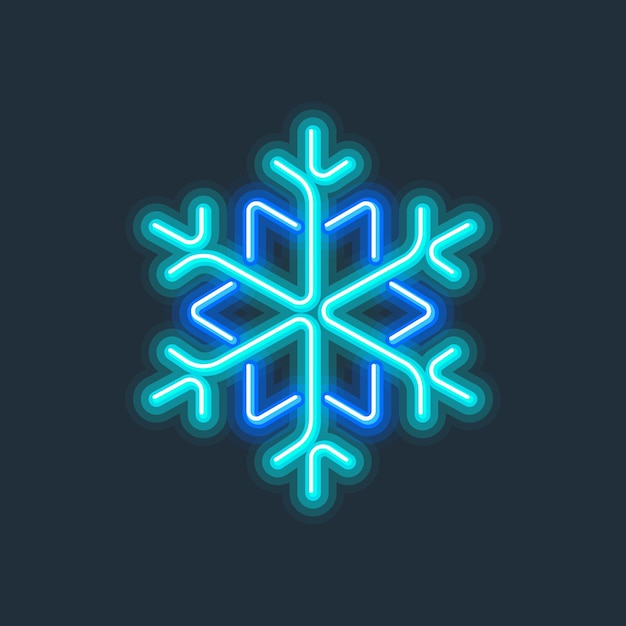 Snowflake glowing neon sign hard edge gradient vector illustration