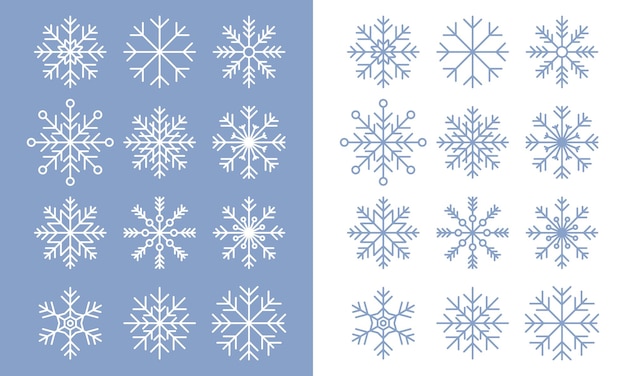 Snowflake line icons on blue and white background Set of blue Snowflakes icons Snowflakes template Snowflake winter Snowflakes icons Vector illustration