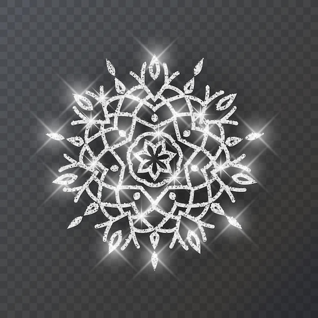 Vector snowflake silver glitter christmas ornament on dark background