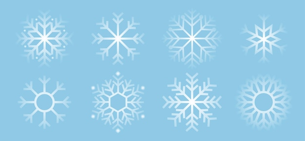 Snowflake variations icon collection. Snowflakes white ice crystal. Winter symbol. 