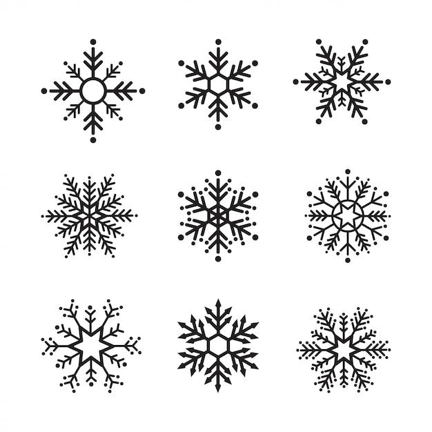 Snowflake winter set of black isolated nine icon design