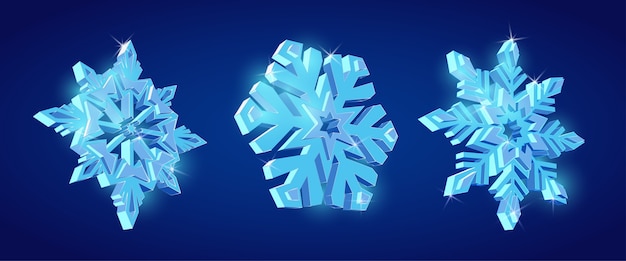 Snowflakes 3d, decorative snowflake set, beautiful shining snowflakes set.