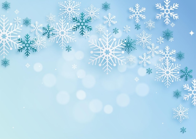 Snowflakes design for winter with snowflakes paper cut style on color background